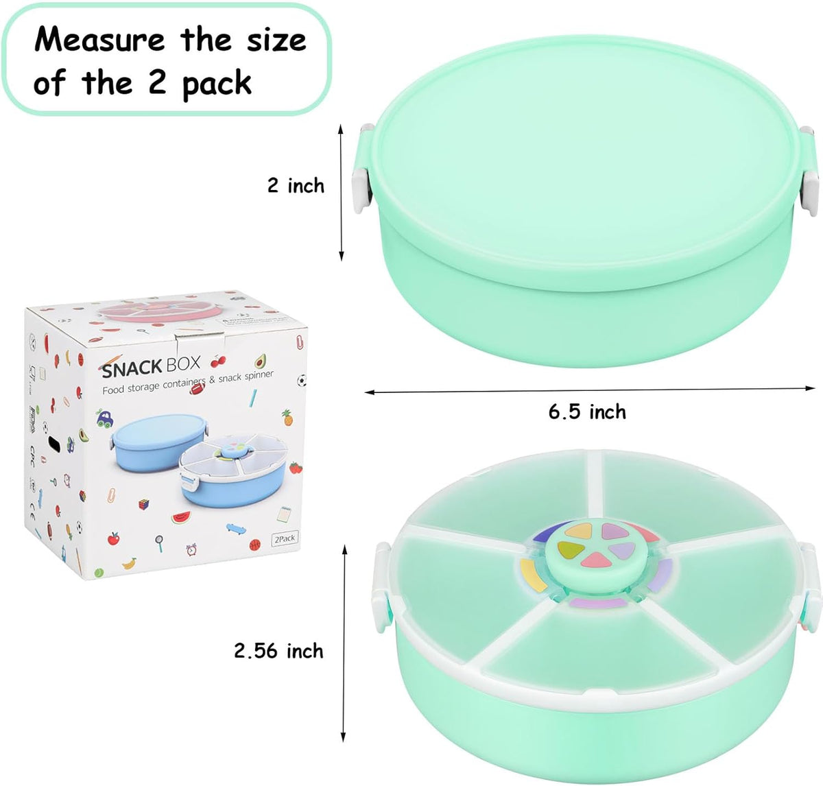 Snack Spinner Set for Kids – 2-Pack, Includes Rotating Snack Container & Classic Sectioned Snack Box, BPA-Free, Dishwasher Safe, Perfect for Travel, Green