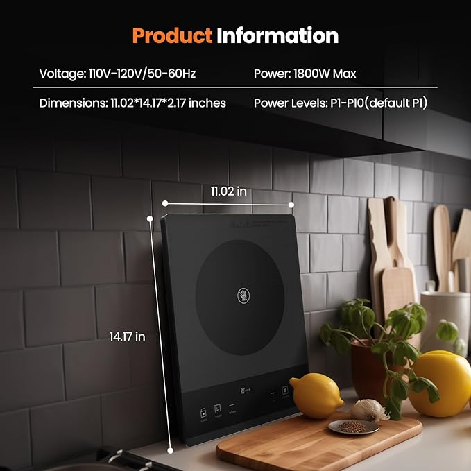 Electric Hot Plate,Nuopuplai Single Countertop Burner Portable Ceramic Cooktop For Cooking Ultra-thin Electric Stove Infrared Cooker,24-Hour Timer Child Safety Lock,Compatible With All Cookware 1800W