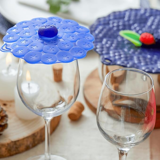 Charles Viancin Silicone Blueberry Drink Airtight Lid/Cover Set of 2, Blue
