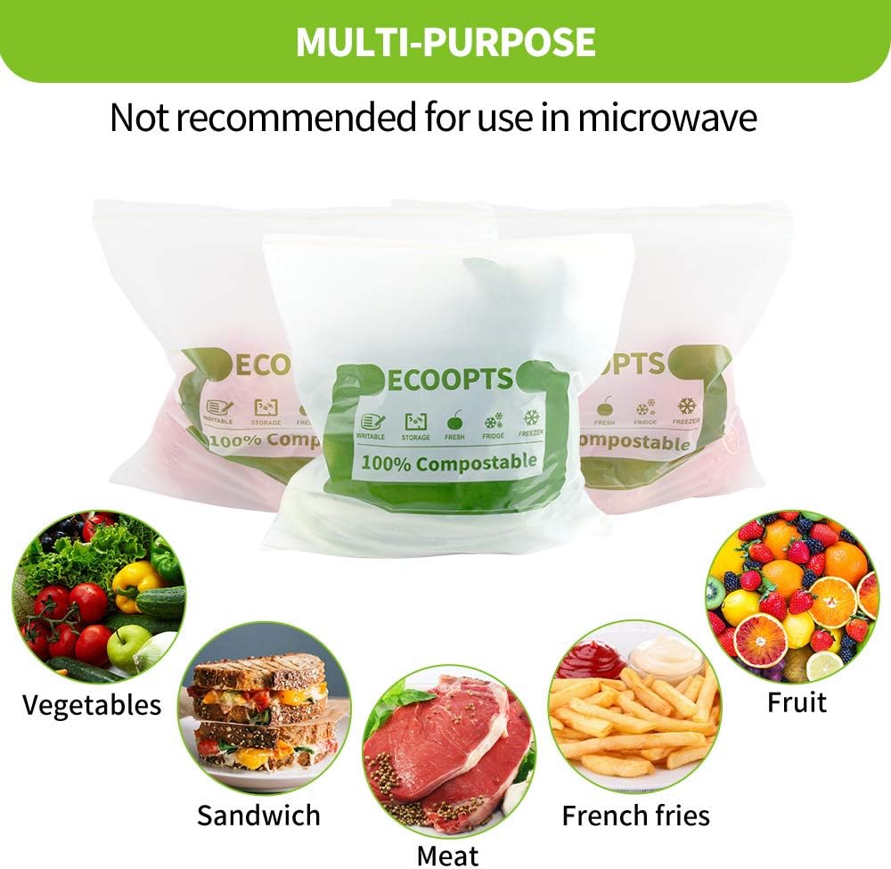 100% Compostable Large Sandwich Zip Bag | ECO-Friendly Food Storage Bags | Freezer Bag | Plant-Based BPA-free | Seal well for Fruit,Food and Snack (L-2Pack)