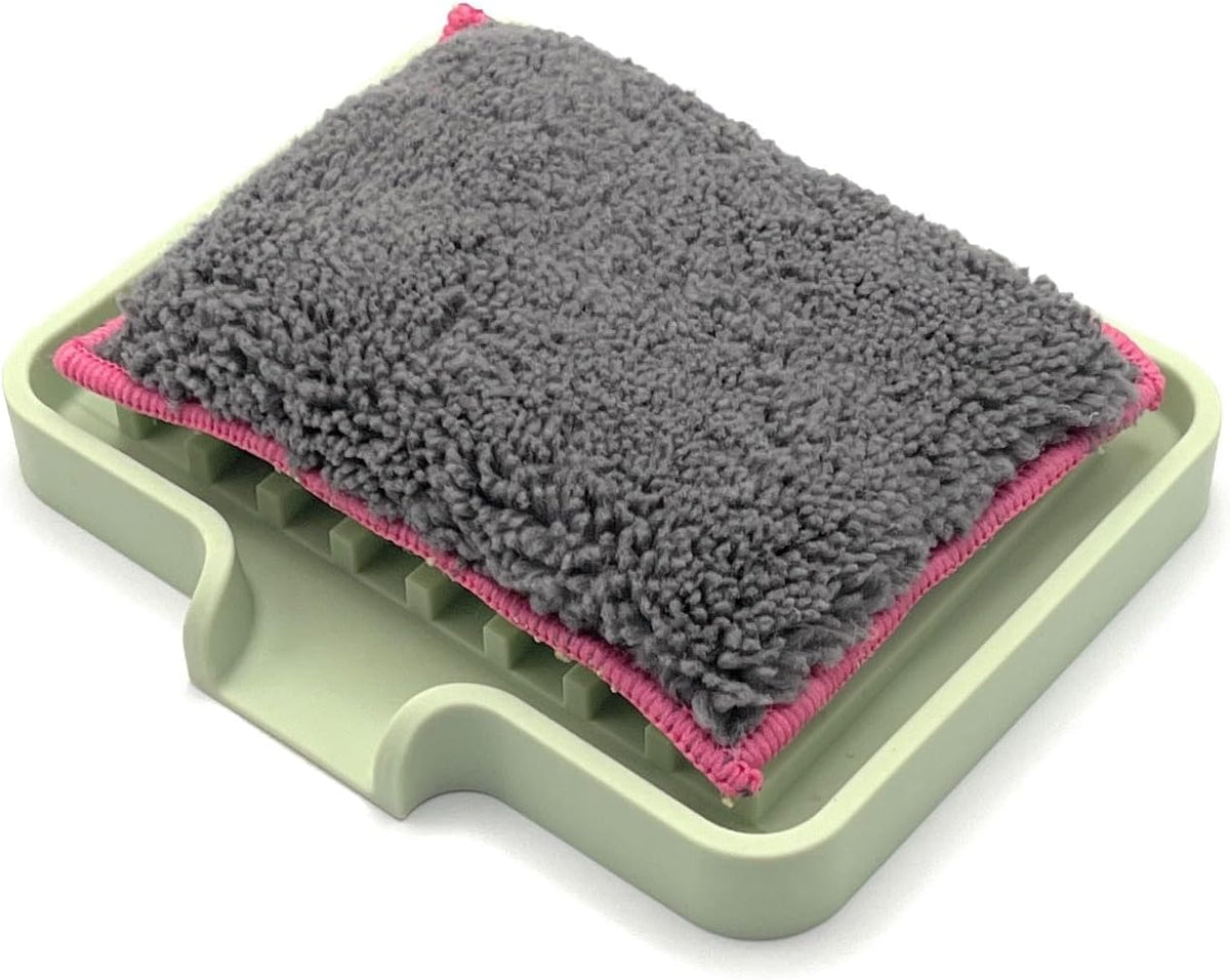 Happitasa Silicone Soap Dish Tray and Sponge Holder with Drain Chute, Pack of 2 | Bathroom and Kitchen Sink Organizer Caddy (Pistachio, 5.2"x4", 7.2 Ounces)