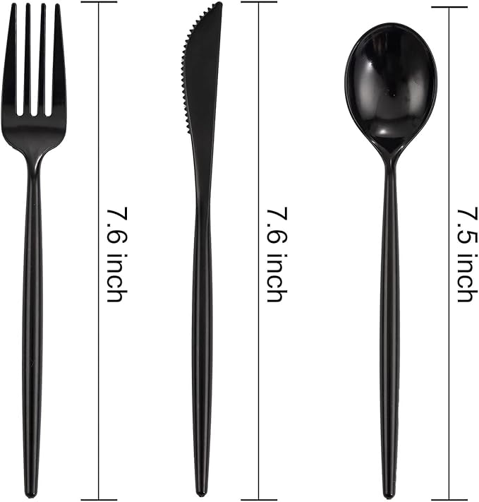 Supernal 180pcs Black Plastic Silverware Heavy Duty Black Party Cutlery Disposable Plastic Forks and Spoons Disposable Utensils Flatware Include 60 Forks,60 Knvies,60 Spoons
