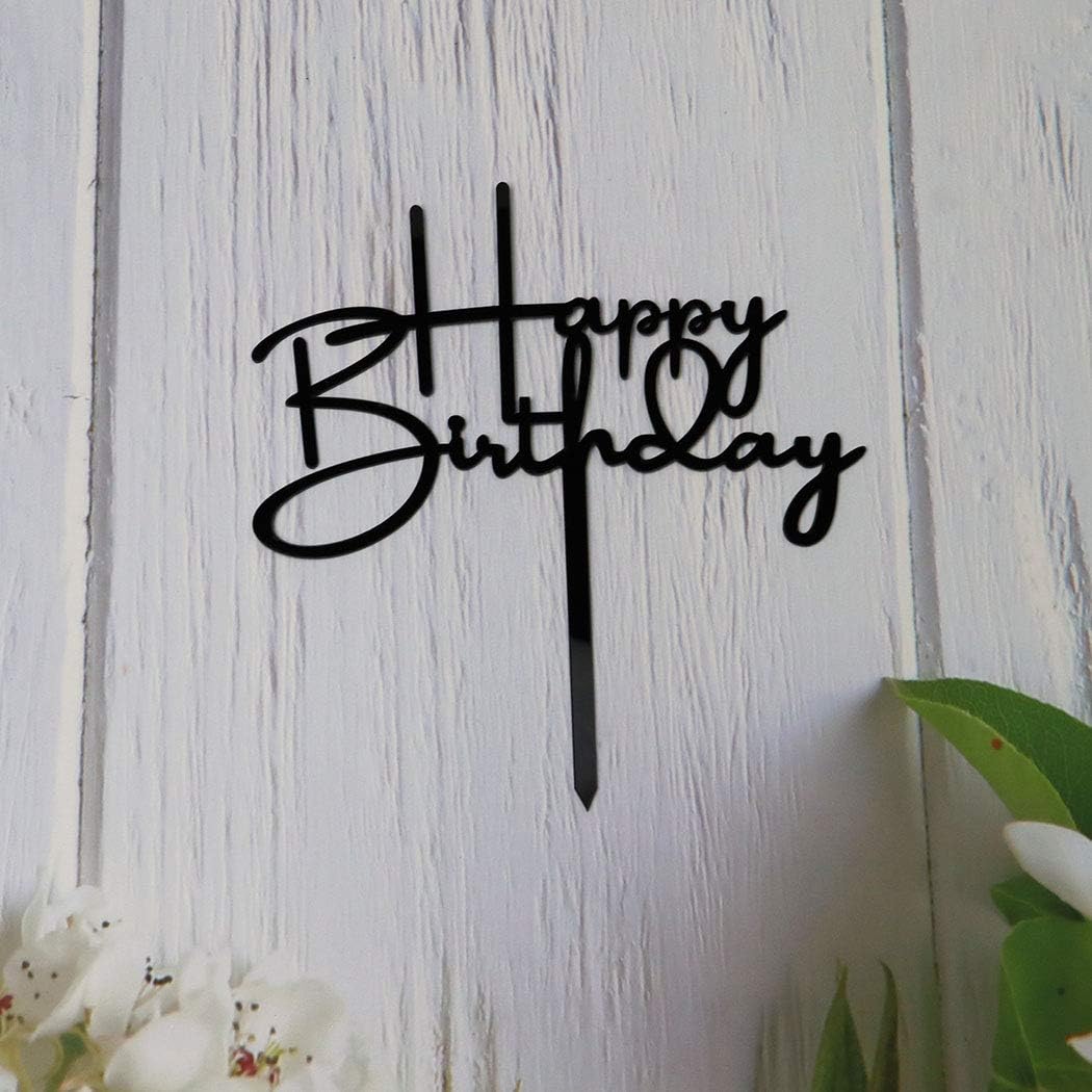 Happy Birthday Cake Topper for Birthday Party Decorations, Black Acrylic