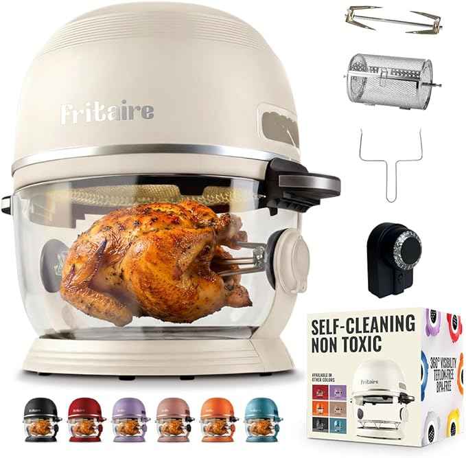 Non Toxic Air Fryer™ Pro | 9-in-1 Glass Air Fryer | Self-Cleaning | 5 Quart | Rotisserie and Tumbler | 400F Vortex For Even Cooking, BPA-Free Teflon Free, Recrisp, Roast, Bake, White