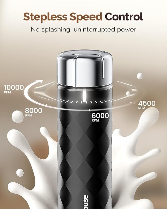 Maestri House Rechargeable Milk Frother with Stepless Speed Control, LunaFro 2.0 Handheld Electric Foam Maker Waterproof Drink Mixer Foamer for Lattes, Cappuccino