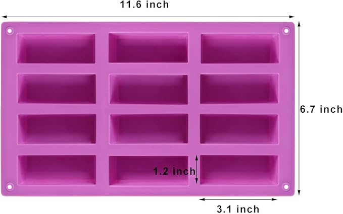 Palksky (2 Pack 12 Cavity Medium Narrow Silicone Rectangle Molds/Molds/Protein Bars mold/Energy Bars Maker for Caramel Bread Loaf Muffin Brownie Cornbread Cheesecake Pudding Soap Butter Mould