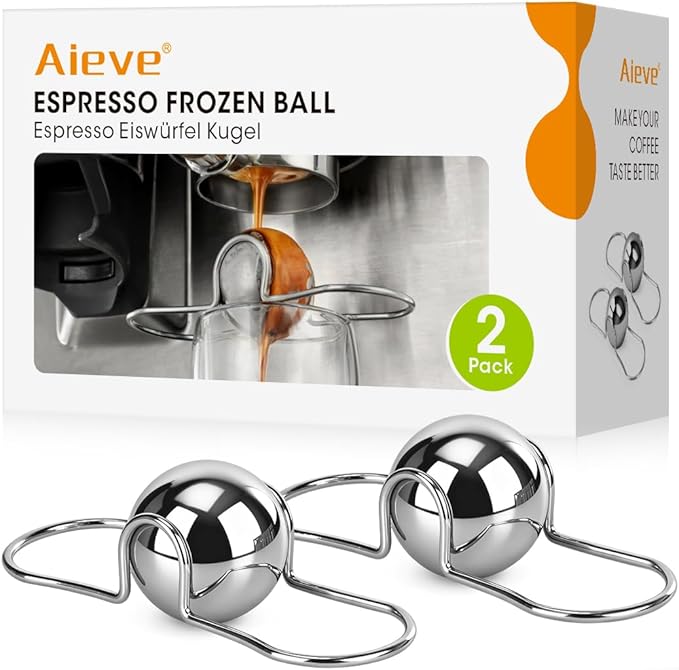 AIEVE 2 Pack Espresso Cooling Ball, Stainless Steel Frozen Ice Rock for Coffee, Espresso Accessories Extract Brew Chilling Tool Chiller Gift for Birthday, Valentine's Day, Christmas