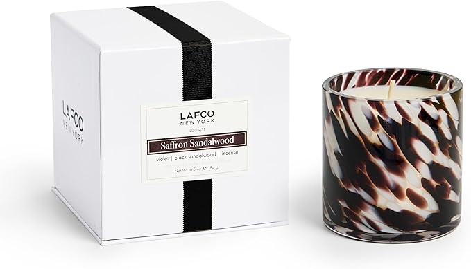 LAFCO New York Classic Fall Candle, Saffron Sandalwood - 6.5 oz - 50-Hour Burn Time - Reusable, Hand Blown Glass Vessel - Made in The USA