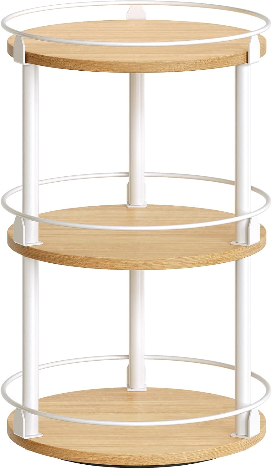 3-Tier Lazy Susan Organizer, Rotating Spice Rack, Spinning Organizer, Industrial Turntable Spice Rack Organizer for Cabinet, Kitchen Countertop, Pantry, White and Natural SR23WN