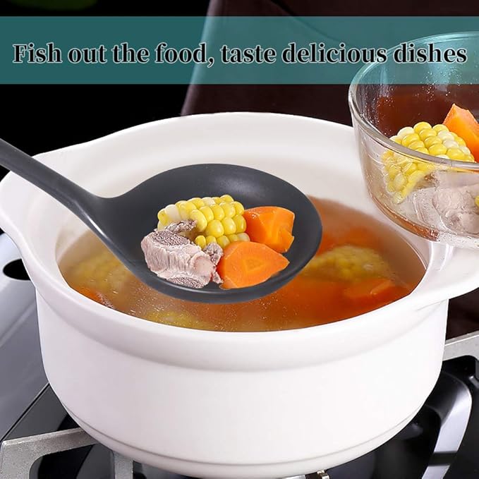 77L Slotted Spoon, Heatproof Skimmer Strainer Slotted Spoon, Seamless One-Piece Non-Stick Cooking Silicone Scoop Ladle with Ergonomic Handle for Filter Vegetable, Pasta and More (Black)