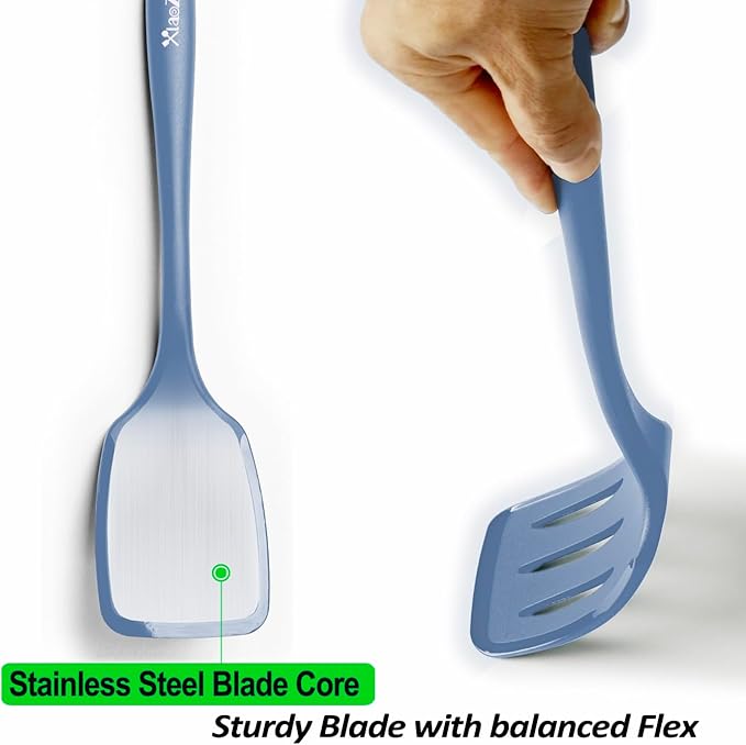 600˚F Heat Resistant Silicone Spatula Set, 13.6" Kitchen Spatula Turners for Non Stick Cookware, Flexible Spatulas with Thin Edges, Seamless Cooking Utensils for Fish, Eggs, Pancakes, Starry Blue