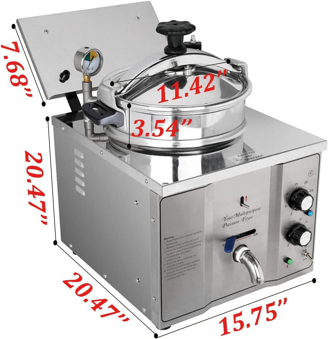 16L Electric Pressure Fryer,110V High-Pressure Chicken Fryer with Safety Features,Stainless Steel Healthy Countertop Deep Fryer for Crispy Fried Delicacies, Commercial-Grade Food Oven