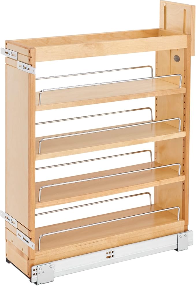 Rev-A-Shelf 7.25" Pullout Storage Organizer for Base Kitchen/Bathroom Cabinets w/Soft-Close Full Extension Slides & Adjustable Shelves, 448-BCSC-6C