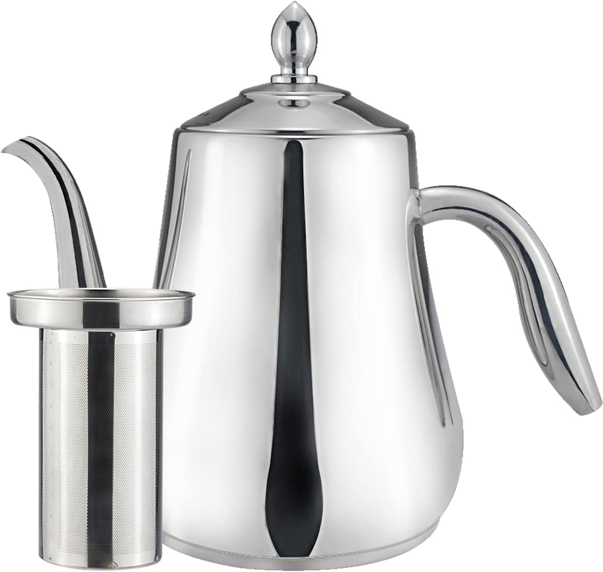 SANQIAHOME Stainless Steel Teapot with strainer Tea Pot With Removable Infuser or filter for Loose Leaf and Tea Bags cold water Pitcher Tea Maker Dishwasher Safe (silver, 1550ml(51Oz))