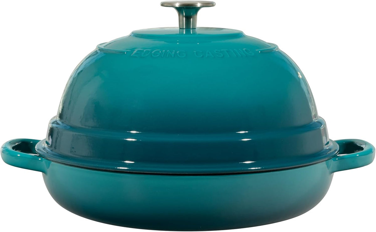 Enameled Cast Iron Dutch Oven Pot with Lid, Round Bread Oven for Homemade Sourdough Bread Baking, 6 Quart, Darkcyan
