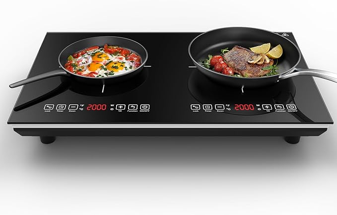 VBGK Double Induction Cooktop,110V 4000W Electric burner,2 burner Hot Plate LED Sensor Touch Energy-Saving induction stove top with Child Safety Lock & Timer 2 burner induction cooktop