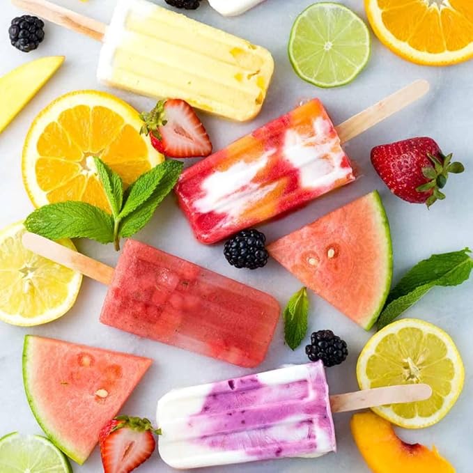 Miaowoof Homemade Popsicle Molds, 10-Cav Non-BPA Silicone Ice Pop Maker, with 50 Sticks, 50 Bags, 10 Reusable Sticks, Funnel, Brush and Ice Pop Recipe (Red)