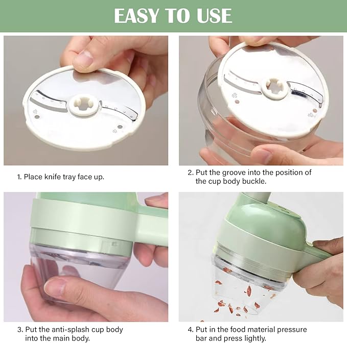 Arigold 4 in 1 Vegetable Chopper: Cordless Mini Chopper, Food Dicer, garlic mincer & garlic chopper - Versatile Vegetable Slicer, Dicer, grape cutter. comes with Egg & Cream Beater. (Green 1Speed)