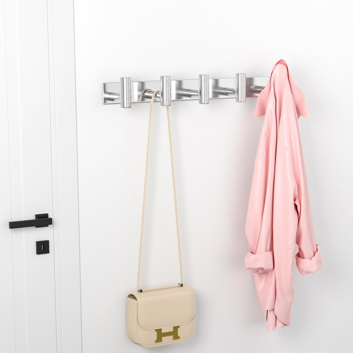 PMMASTO Coat Rack Wall Mounted, 5 "T Shaped Wall Hooks for Hanging, Heavy Duty Stainless Steel Coat Hook Rail for Hat Towel Robes in Bathroom Kitchen Mudroom Entryway (Silver, 1 Pack)