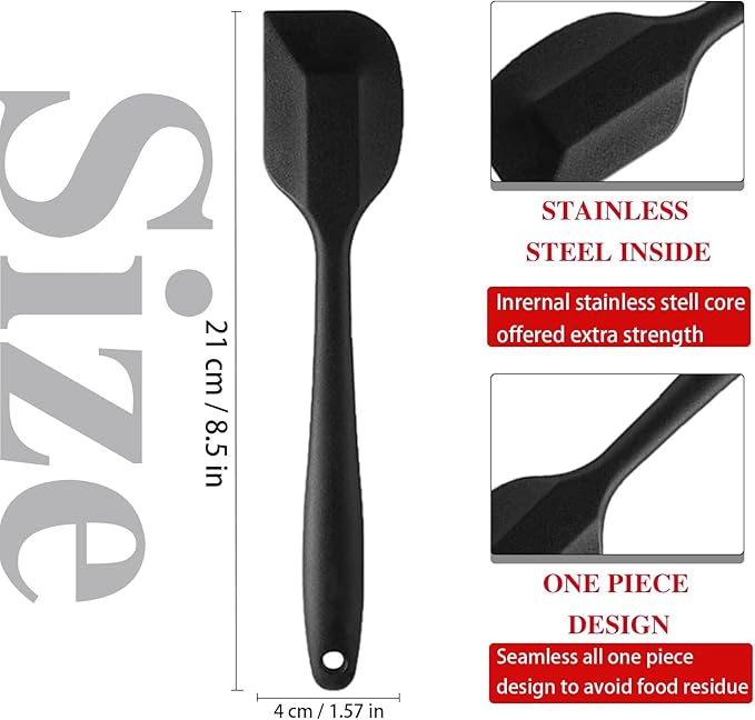 8 Pieces Silicone Spatula, 8.5 inch Non-stick Spatulas with Stainless Steel Core,Heat Resistant-500℉, Food Grade Silicone, Dishwasher Safe, for Mixing,Cooking,Baking (Black)