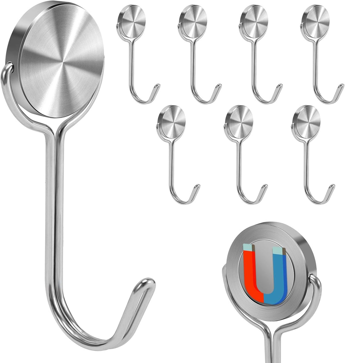 Magnetic Hooks Heavy Duty Magnets Hooks for Refrigerator Grill Toolbox Outdoor,Cruise Essentials Camper Accessories,8pack（Silver,0.9in-1 15Lbs）