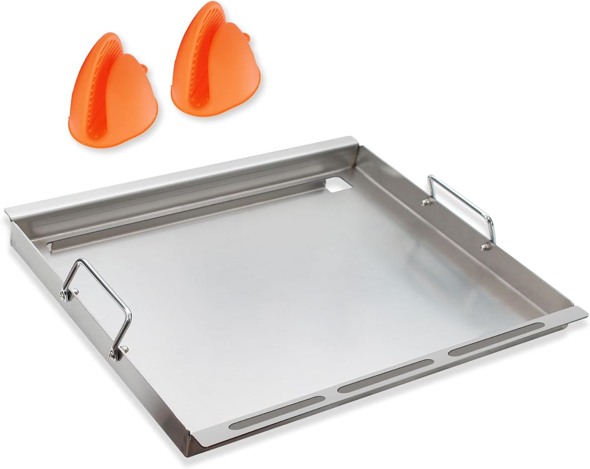 KEESHA Stainless Steels Griddle Insert for Weber Spirit I & II 200 Series Gas Grills Flat Top Grill Griddle Replacement Parts for Weber Spirit S-210, S-215, E-210, E-215, E-220 with Mini Oven Mitt