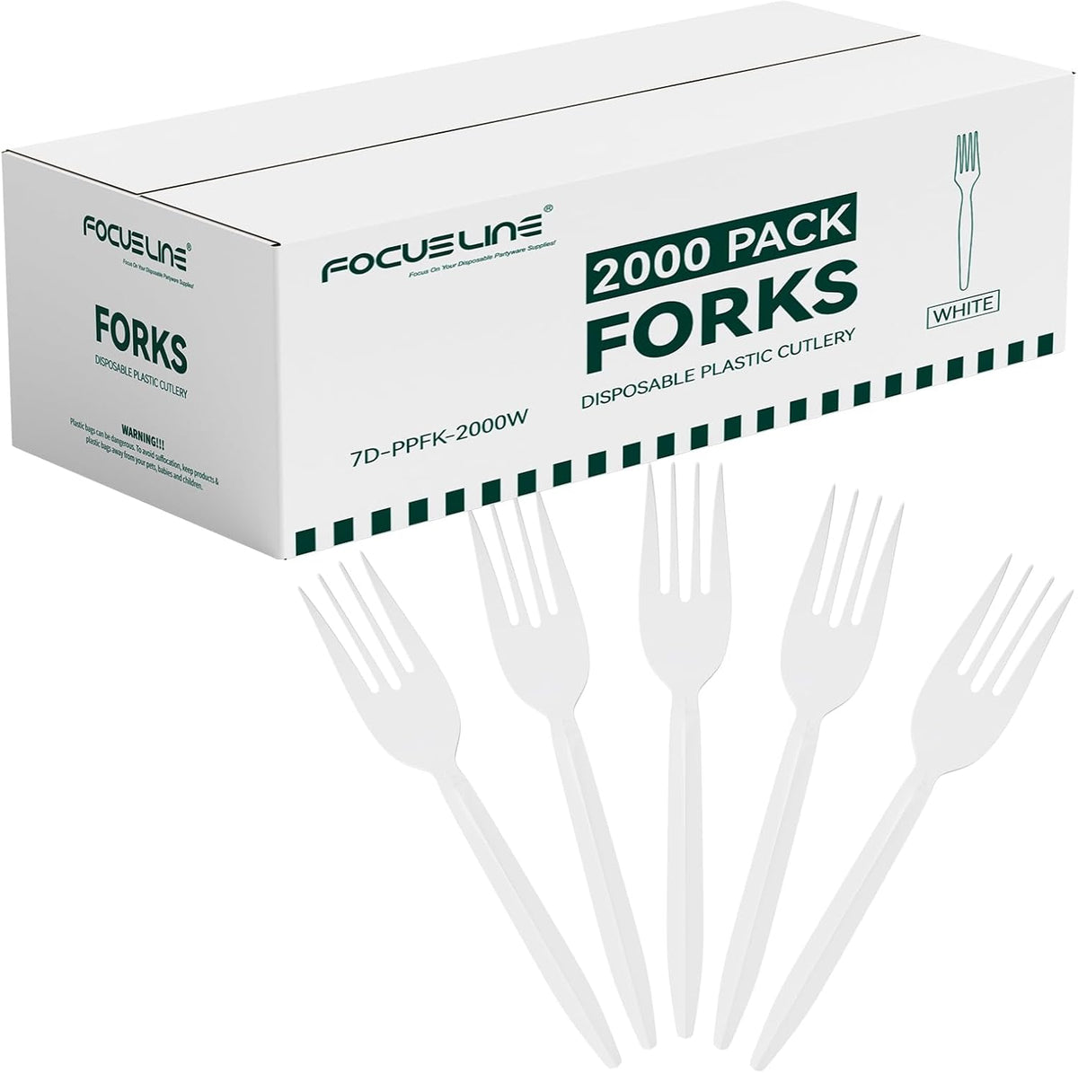 FOCUSLINE 2000 Pack White Plastic Forks Bulk, Heat Resistant Disposable Forks, Plastic Silverware for Take out Restaurants, Parties, Picnics, Travel & Any Events
