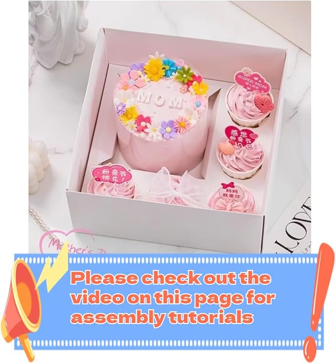 Bento Cake and Cupcake Box 4-inch Cake and 5 Cupcakes Box 10 Sets for Family Dinner Birthday Party Picnic Gift