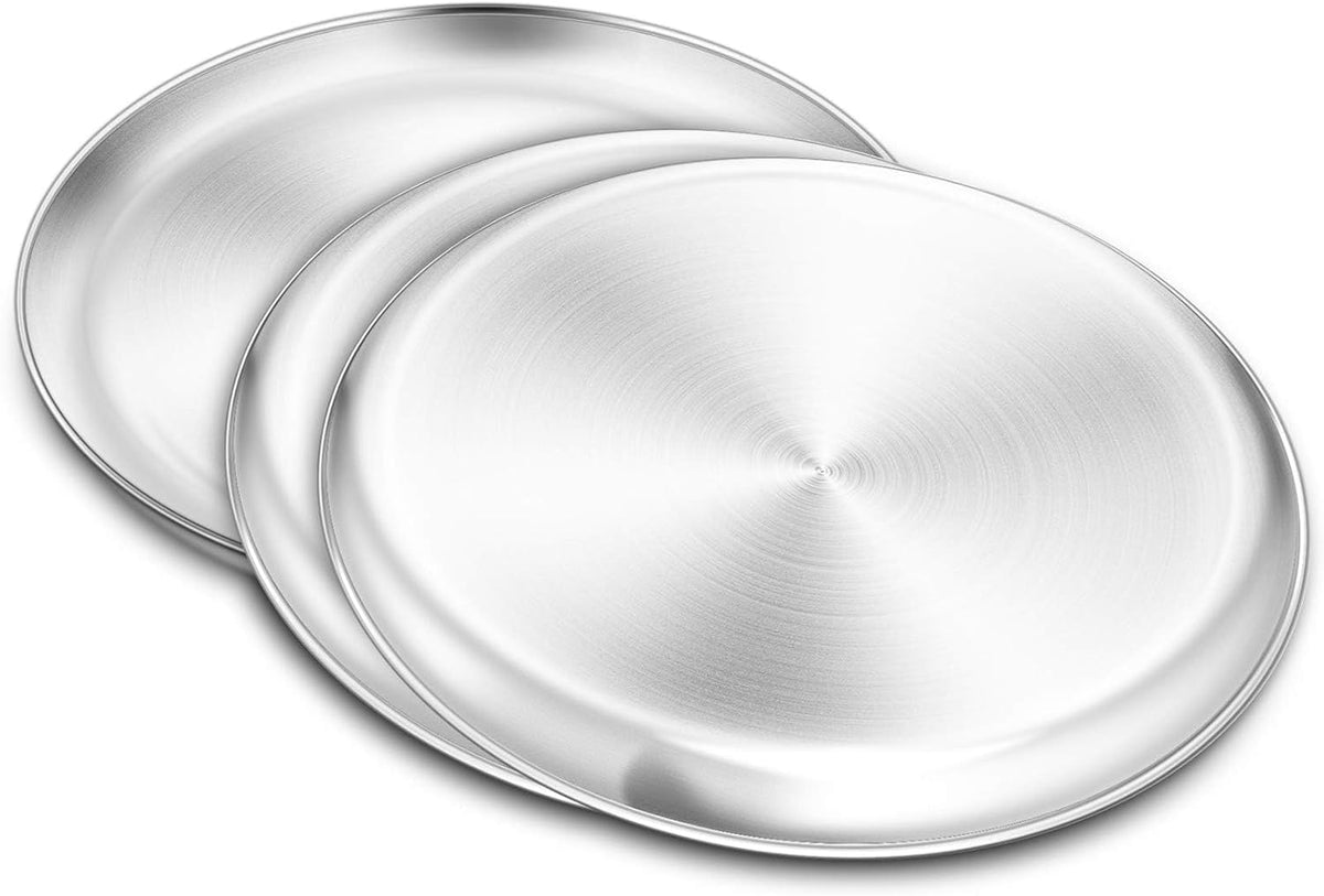 Pizza Pan Set of 3, Stainless Steel Pizza Pie Pan Tray Platter Pizza Tray, Round Pizza Dish Plate For Oven Baking, Healthy Metal Pizza Baking Cooking Pan for Oven - Size of 12 inch
