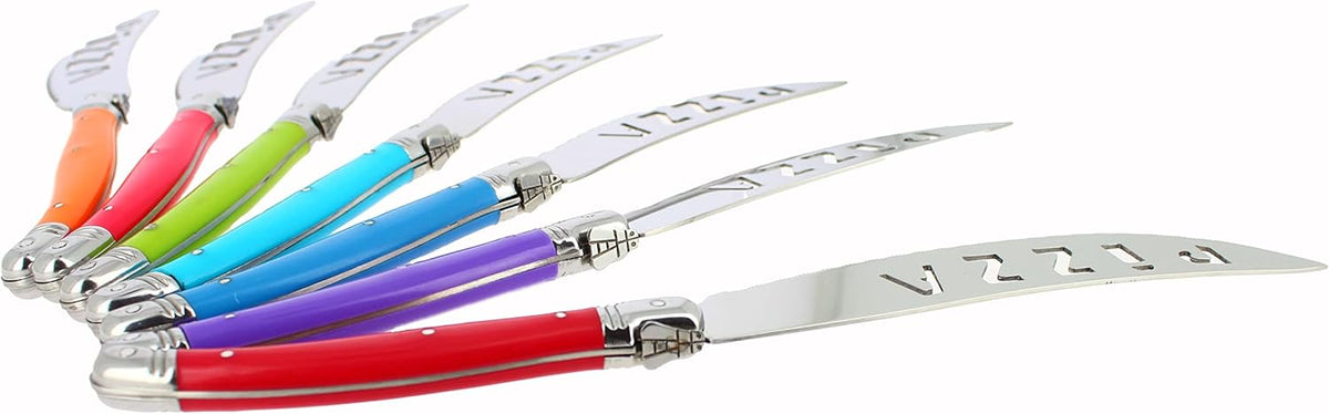 Laguiole 7-Piece Pizza Cutter Set Stainless Steel Smooth Cutting Dishwasher Safe Luxurious Sharp Knife Set for Parties (Rainbow)