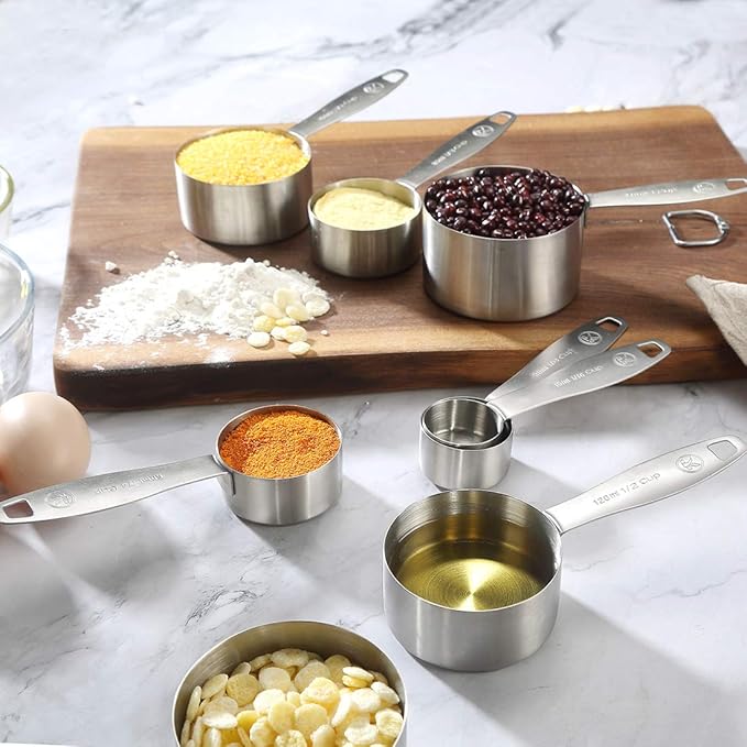 Stainless Steel Measuring Cups, 8 Piece Heavy Duty 18/8 Steel Measuring Cups Set