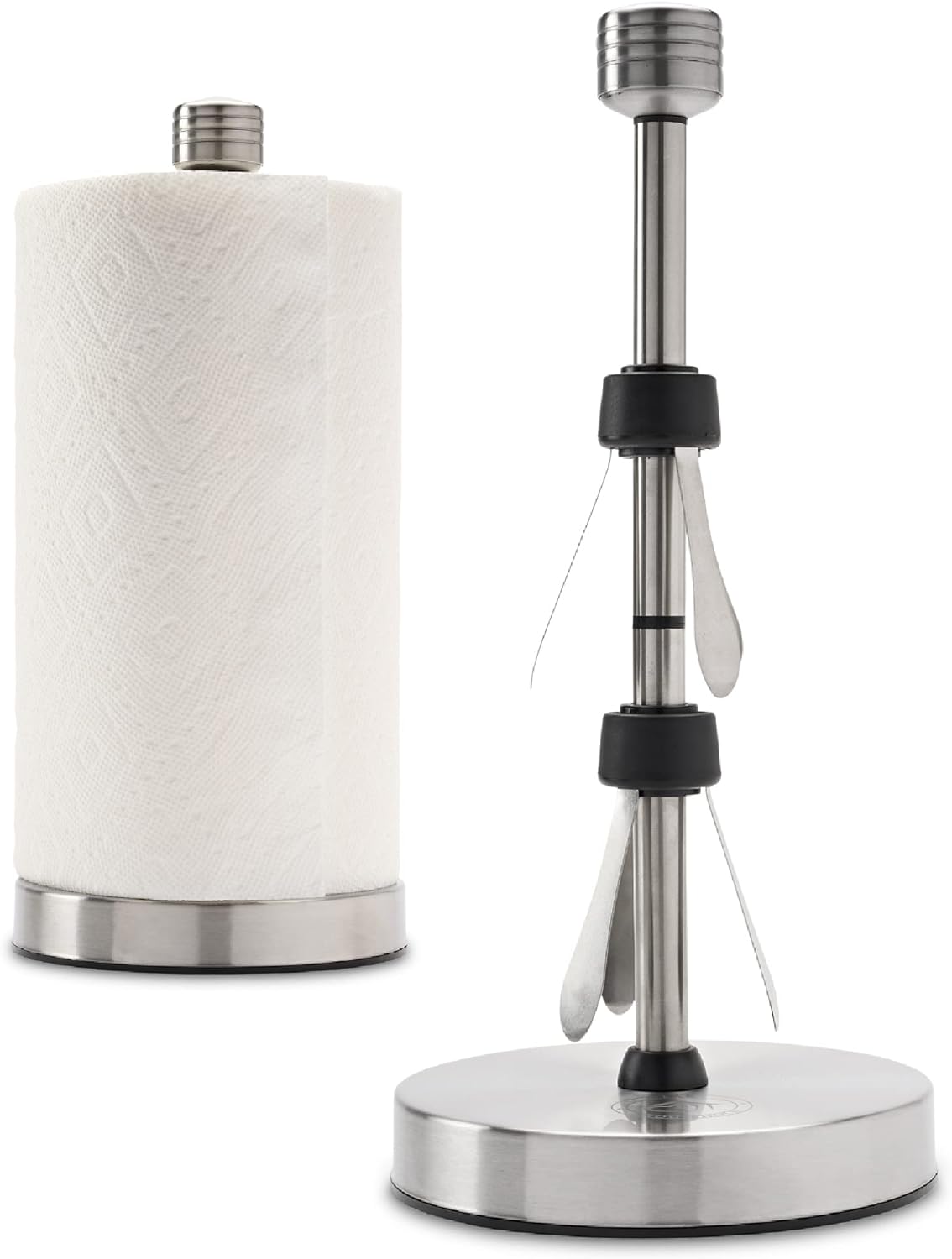 Stainless Steel Paper Towel Holder Designed for Easy One-Handed Operation - This Sturdy Weighted Paper Towel Dispenser Countertop Model Has Suction Cups and Holds All Paper Towel Rolls