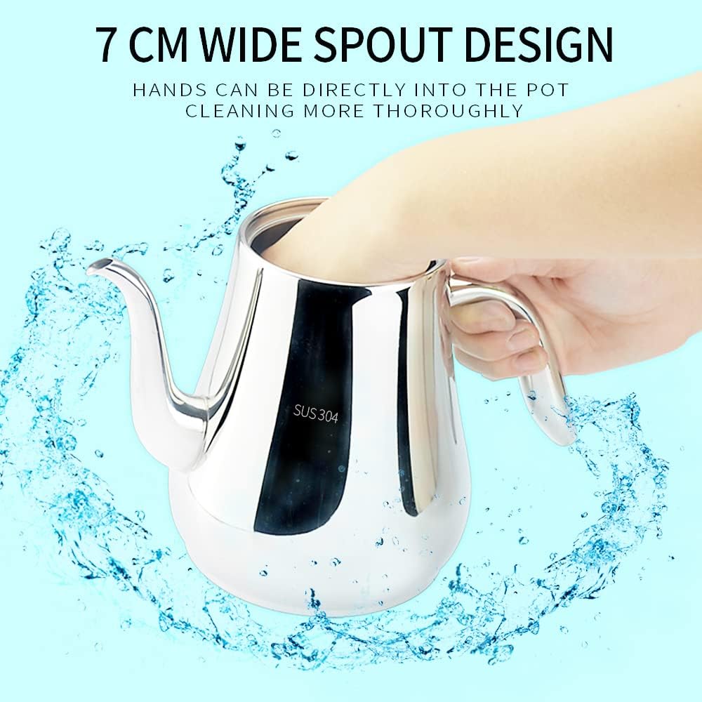 SANQIAHOME Stainless Steel Teapot with strainer Tea Pot With Removable Infuser or filter for Loose Leaf and Tea Bags cold water Pitcher Tea Maker Dishwasher Safe (silver, 1550ml(51Oz))