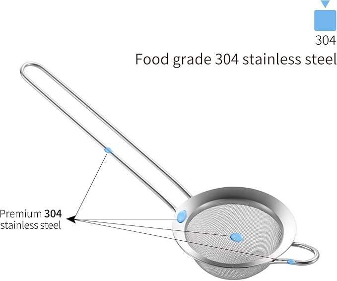 304 Stainless Steel 3.15 inch Fine Mesh Strainers for Kitchen, Colander-Skimmer with Handle, Sieve Sifters for Food, Tea, Rice, Oil, Noodles, Fruits, Vegetable 3inch