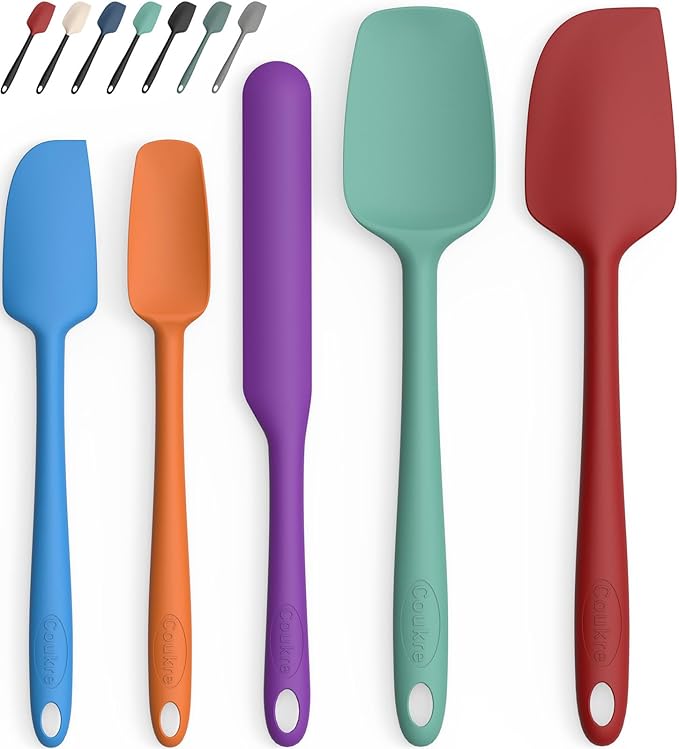 Coukre Silicone Spatula Set of 5,High Heat Resistant, Food Grade Silicone, Upgraded Extended Reinforced Handle,Dishwasher Safe, for Baking, Cooking (Pure Colorful B, Solid color)