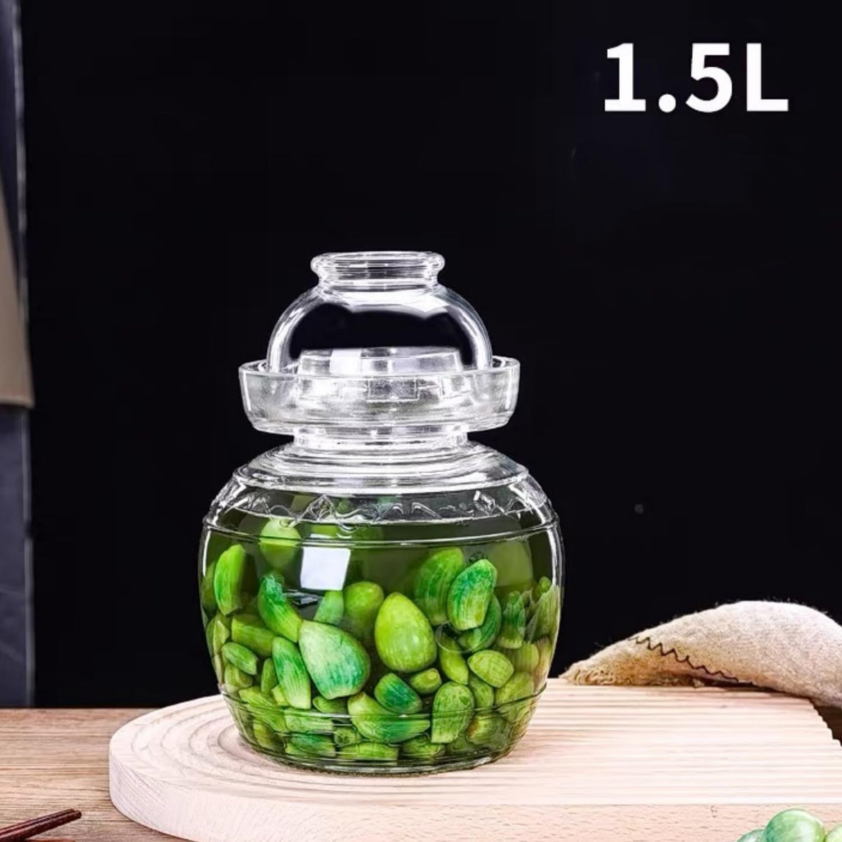 Glass Pickle Jar 1500ml Fermentation Jar Crock, Traditional Fermentation Jar Canning Jar Kimchi Containers with Water Seal Airlock Lid for Fermenting Pickles, Wine Brewing, and Sauerkraut