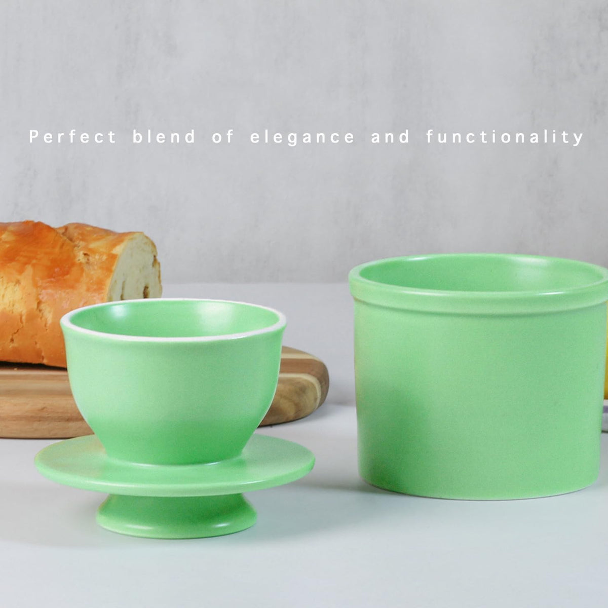 Ceramic Butter Crock with Lid, Countertop French Butter Keeper with Water Line for Spreadable Soft Butter, Matte Mint Green