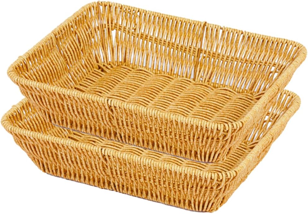 Fruit Baskets Wicker Bread Basket, Woven Tabletop Food Fruit Vegetables Serving, Restaurant Serving Basket,Shape (Rectangular)