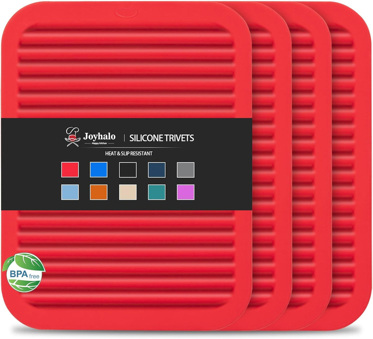 Joyhalo 4 Pack Silicone Trivets for Hot Pots and Pans,480℉ Heat Resistant Trivets for Hot Dishes,Hot Pads for Countertop,Kitchen Potholders,Red