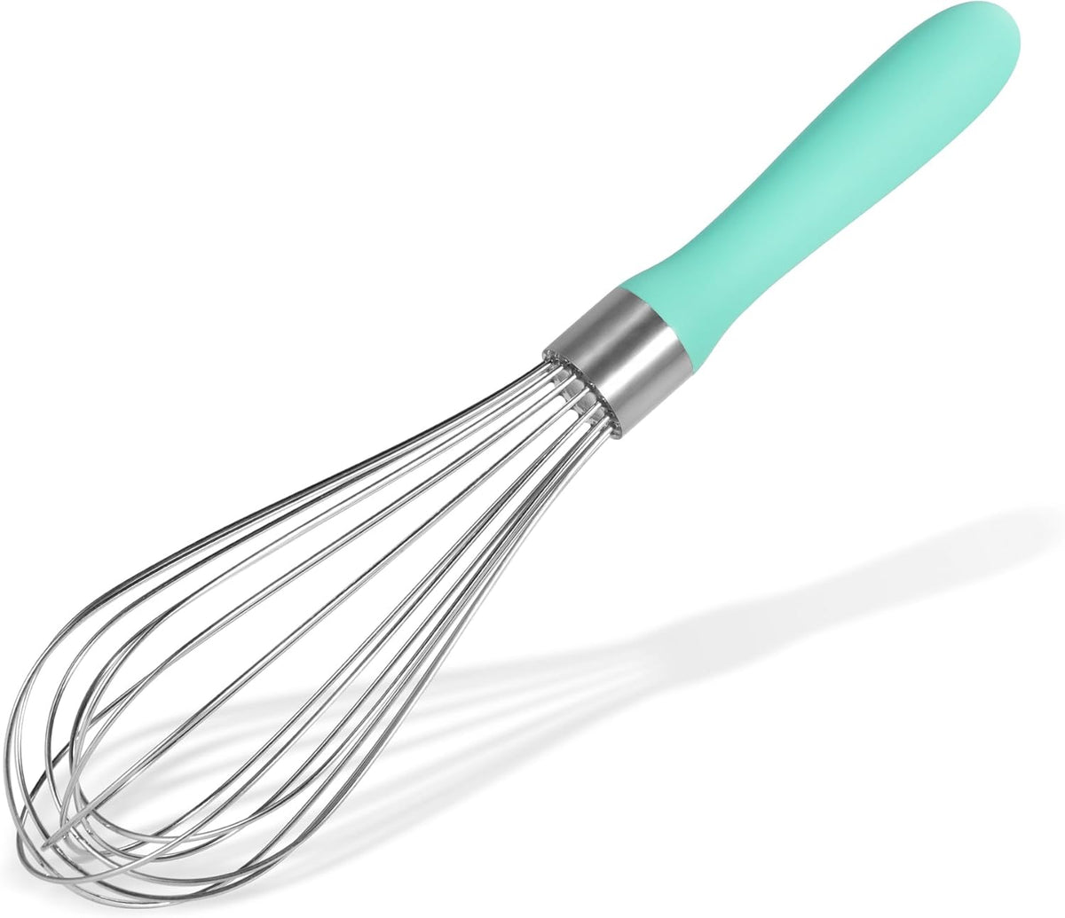 18/8 Stainless Steel Balloon Whisk, Doosu Kitchen Whisk for Cooking Handheld Egg Beater with Rust-Proof Sturdy Wires & Non-Slip Silicone Handle for Beating, Stirring, Blending (8 Wires, Aqua Sky)