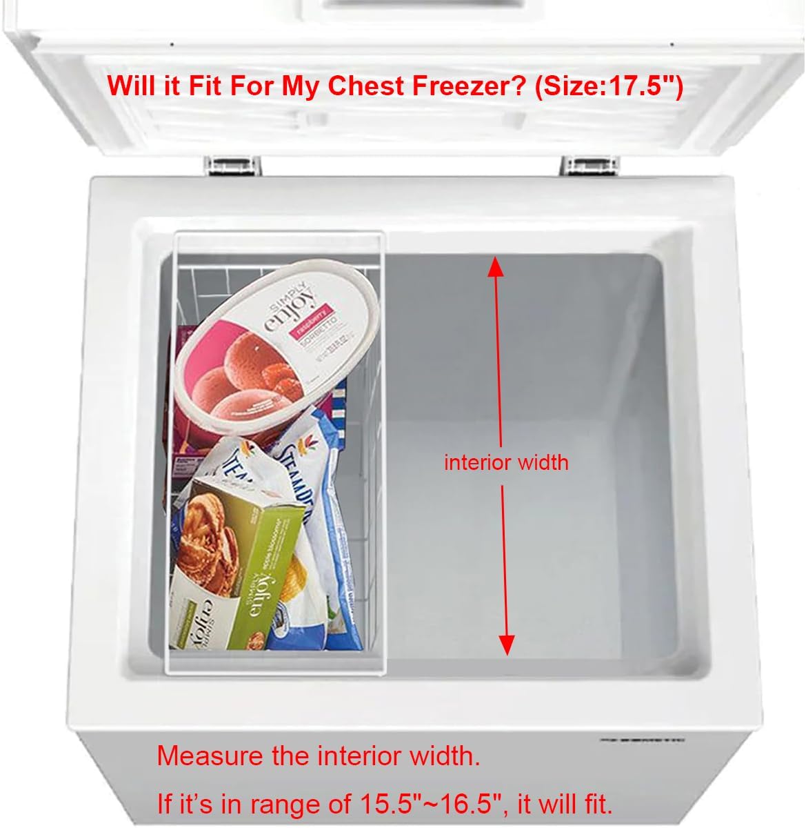 Orgneas Chest Freezer Baskets, 17.5" Freezer Organizer Bins Deep Freezer Storage Bins Metal Wire Baskets with Hanging Handles 2Pcs