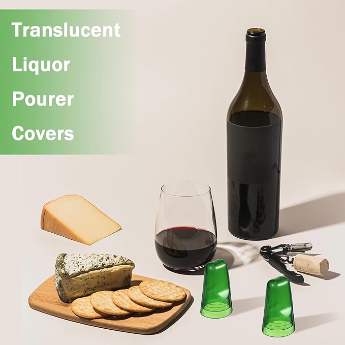 Chengu 36 Pieces Liquor Bottle Covers Pour Spout Covers Bar Toppers for Bottles Universal Pour Dispenser Dust Translucent Silicone Rubber Spout Caps for Bar Home Kitchen Tools Supplies (Green)