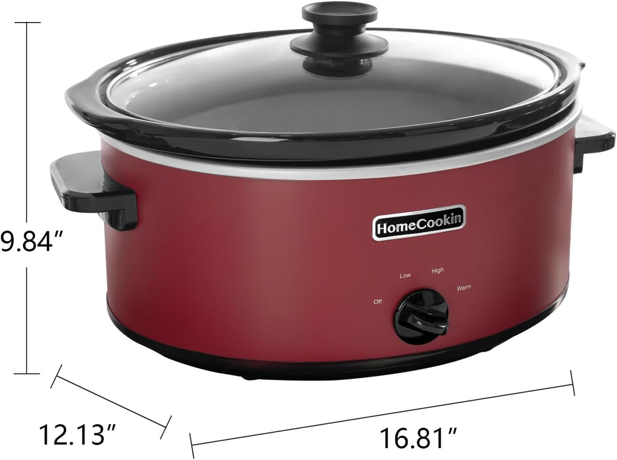HOMECOOKIN 8 Quart Slow Cooker Oval Manual Pot Food Warmer with 3 Cooking Settings, Red Stainless Steel