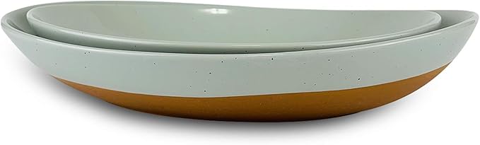 Mora Ceramic Large Serving Bowls- Set of 2 Oval Platters for Entertaining. Modern Kitchen Dishes for Dinner, Fruit, Salad, Turkey, etc. Oven, Dishwasher Safe, 110/80 oz, 16" / 14.6" - Earl Grey