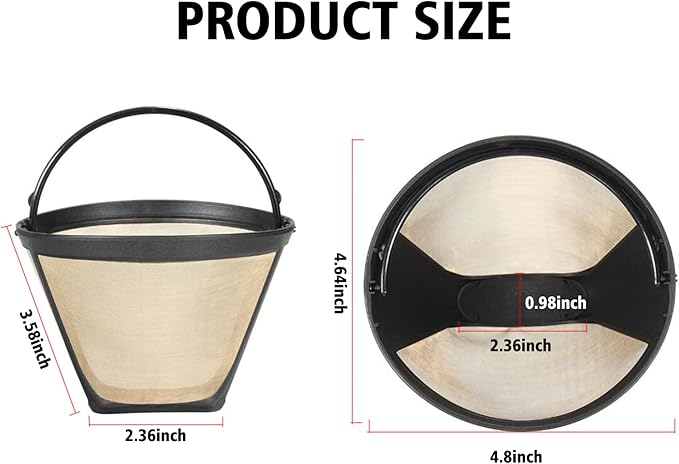 Reusable Coffee Filters for Ninja Dual Brew Coffee Maker, 2 Pack Permanent Coffee Filter #4 Replacement Compatible with Ninja Cuisinart Coffee Maker Filter