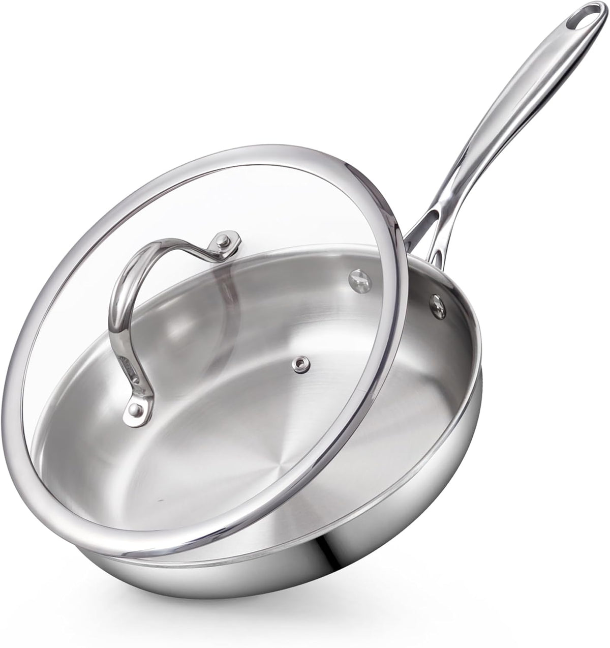 Cooks Standard Stainless Steel Frying Pan with Lid, 8-Inch Multi-Ply Clad Wok Stir Fry Pan, Kitchen Skillet, Silver