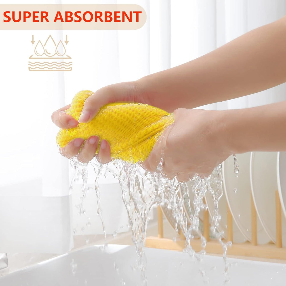Homaxy 100% Cotton Waffle Weave Kitchen Dish Towels, Ultra Soft Absorbent Quick Drying Cleaning Towel, 13 x 28 Inches, 4-Pack, Yellow