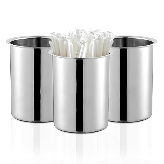 OCS Parts 6.75-Inch Kitchen Utensil Holders | Set of 3 | Stainless Steel Dishwasher Safe Kitchen Countertop Organizers