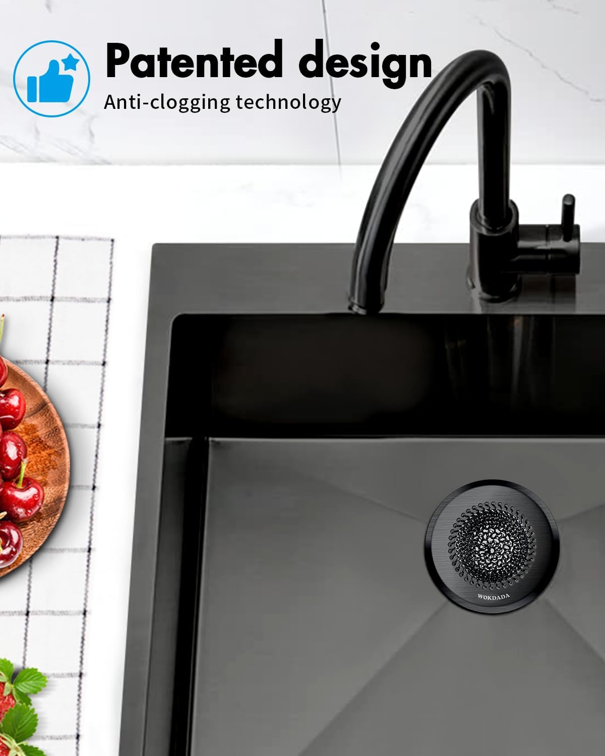 Sink Drain Strainer, Reversible Mesh Sink Strainer with 304 Stainless Steel, Wokdada Revolutionary Anti-Rust Kitchen Sink Drain Strainer for Garbage Disposal Food Catcher (Black)