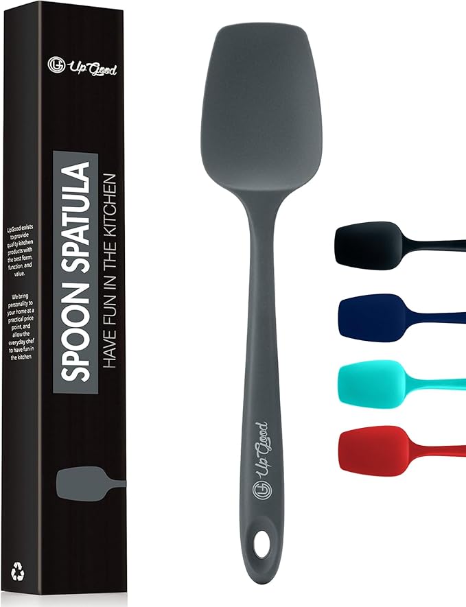 Silicone Spoon Spatula - 600ºF Heat-Resistant Non-Stick Rubber Spoonula | Use as Silicone Kitchen Scraper Utensil - Baking and Cooking Strong Stainless Steel Core | UpGood Kitchen Utensils, (Grey)